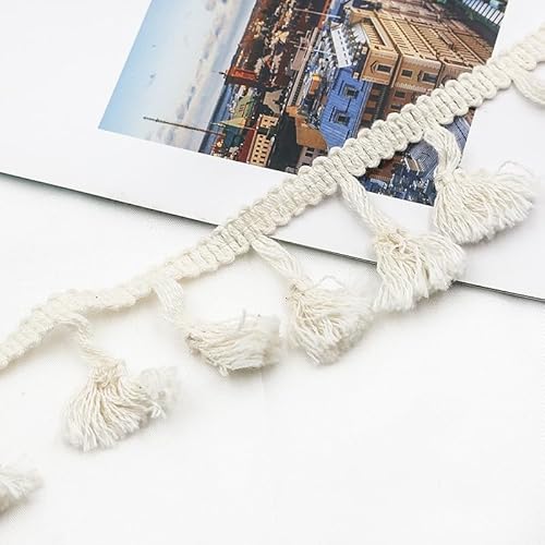 SYSUII 25m 4.5cm Breit Baumwolle Quaste Fransen Quasten Fransenborte Kostüm Quaste Trimmen DIY Zubehör Baumwollspitze für Bekleidungszubehör Nähen Handwerk Hochzeit Deko Handwerk & Dekoration -Beige von SYSUII