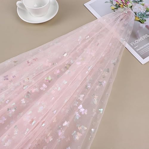 SYSUII 3m * 150cm Glitzer Tüll Dekostoff mit Schmetterling Dekostoff Kostümstoff zum Nähen Netzstoff Netztüll zum Dekorieren Basteln für DIY-Hochzeitskleider Tischdecken Deko -Hell-Pink SYSUII 3m * 150cm Glitzer Tüll Dekostoff mit Schmetterling Dekostoff Kostümstoff zum Nähen Netzstoff Netztüll zum Dekorieren Basteln für DIY-Hochzeitskleider Tischdecken Deko -Hell-Pink von SYSUII