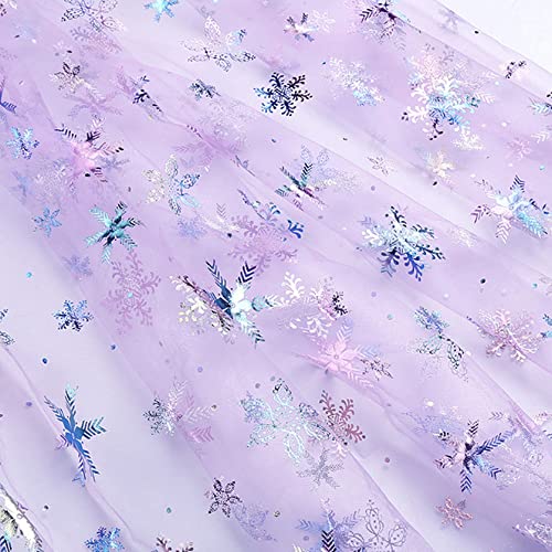 SYSUII 3m * 160cm Chiffon Stoff mit Schneeflocken Dekostoff Kostümstoff zum Nähen glitzernder Durchsichtig Stoff Tüll Pailletten-Stoff für DIY handgemachte Kleidung Hochzeit Kleid Dekoration-Lila von SYSUII