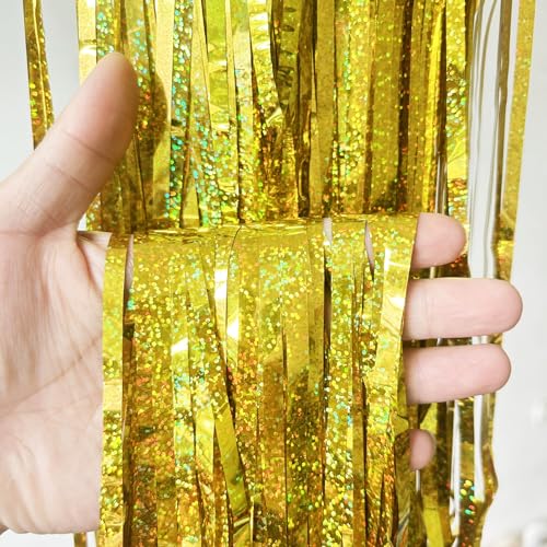 SYSUII 4 Stück Metallic Lametta Vorhänge,1m x 3m Gold Glitzer Selbstklebende Folien Fransen Lametta Vorhange Folie Hintergrund für Geburtstag Hochzeit Weihnachtsfeier Tür Fenster Partydekorationen SYSUII 4 Stück Metallic Lametta Vorhänge,1m x 3m Gold Glitzer Selbstklebende Folien Fransen Lametta Vorhange Folie Hintergrund für Geburtstag Hochzeit Weihnachtsfeier Tür Fenster Partydekorationen von SYSUII