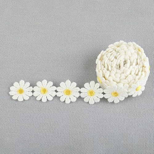 SYSUII 5 Yard 25mm Blumen Spitzenband Spitzenborte Stickerei Dekoband Zierband Gänseblümchen Blumenband Geschenkband für Applikation Kleidung Nähen Handwerk Scrapbooking Hochzeit Nähen Deko-Gelb von SYSUII