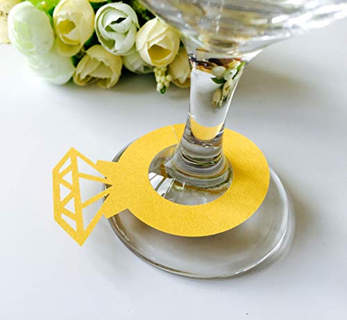 SYSUII 50 Stück Namenskarten - Whisky-Gläser Weinglas Cup Dekorative Tischkarten Kreative Diamant Weingläser Ringe Weinglaskennung Weinglasmarker für Hochzeit Geburtstage Taufe Party Tischdeko -Gold von SYSUII