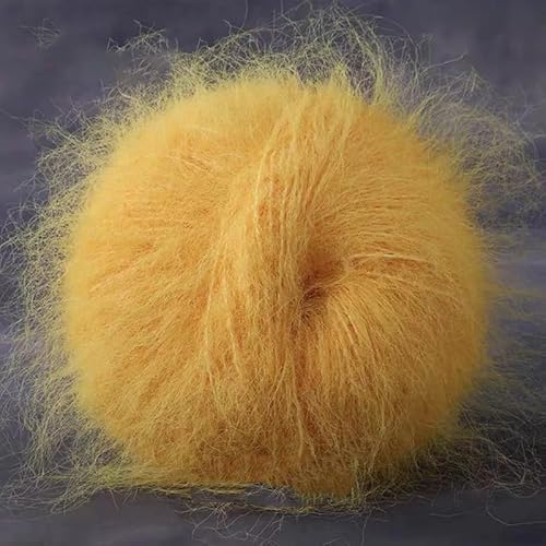 SYSUII 50g Mohairwolle Handstrickgarn zum Stricken & Häkeln Handstrickgarn Häkelgarn Strickgarn Weicher Wolle zum Häkeln Baumwollgarn für DIY Basteln Hüte Schal Pullover Decke Kissen -Gelb von SYSUII