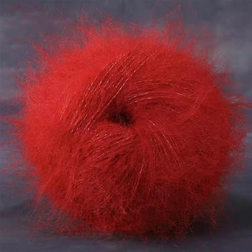 SYSUII 50g Mohairwolle Handstrickgarn zum Stricken & Häkeln Handstrickgarn Häkelgarn Strickgarn Weicher Wolle zum Häkeln Baumwollgarn für DIY Basteln Hüte Schal Pullover Decke Kissen -Rot von SYSUII