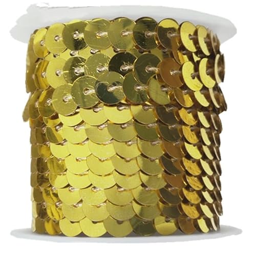SYSUII 5M Paillettenband Elastische Pailletten Trim 6mm Pailletten Bänder Flache Glitzerband Borten Stretch Bling Paillettenborte für Kleid Dekorieren DIY Handwerk Nähen Schmuck Machen Basteln-Gold von SYSUII