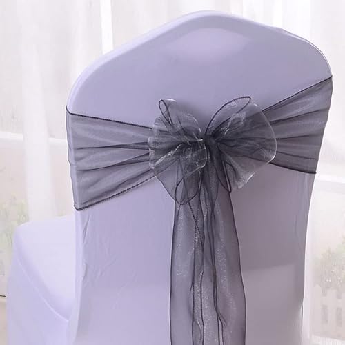 SYSUII 6 Stück Stuhlschleife Hochzeit Stuhlschärpen Organza Schleife Stuhlhussen Organza Schleifenband Stuhl deko Vintage Stuhl Schärpe für Hochzeit Party Geburtstag Dekoration 17 * 210CM -Grau von SYSUII