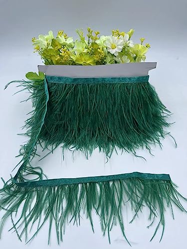 SYSUII 8-10CM Breit Straußenfedern Borte Fransen mit Satinband, 2M straußenfedern Stoffstreifen Federn Fringe Trim Feder fransen Band für DIY Nähen Handwerk Weihnachten Kostüme DIY Dekoration-Grün#2 von SYSUII