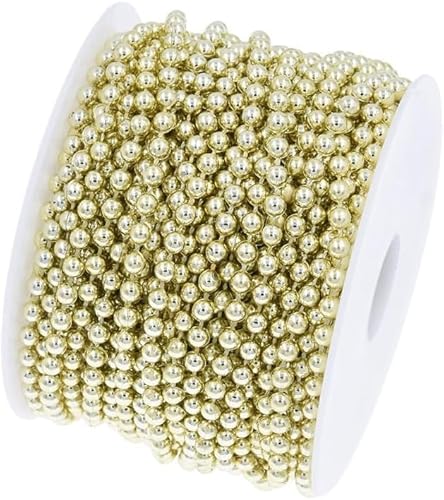 SYSUII Perlenschnur Perlenkette, 20m 4mm Perlenband Perlengirlande Perlen Deko Kette Perlenkette Basteln Weihnachtsbaum Perlengirlande Christbaumschmuck Perlenband Tischdeko Hochzeits Partydeko-Gold von SYSUII