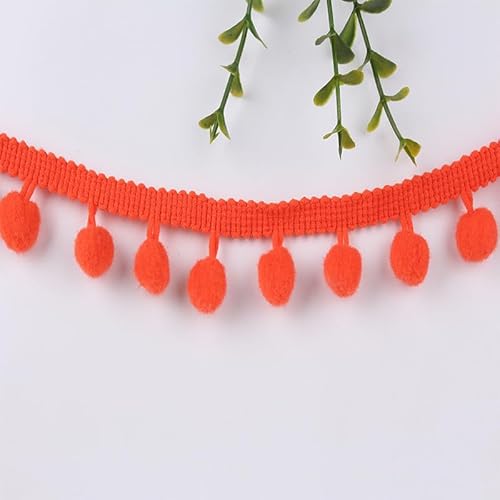 SYSUII Pomponborte zum Nähen 10m Dekoband Mit Bommeln Bälle Fransenborte Zierband Dekoborte Nähzubehör Pom Poms Quaste Bommelborte für DIY Handwerk Dekorieren Für Kleid Schal Hut Vorhang-Orange #1 von SYSUII