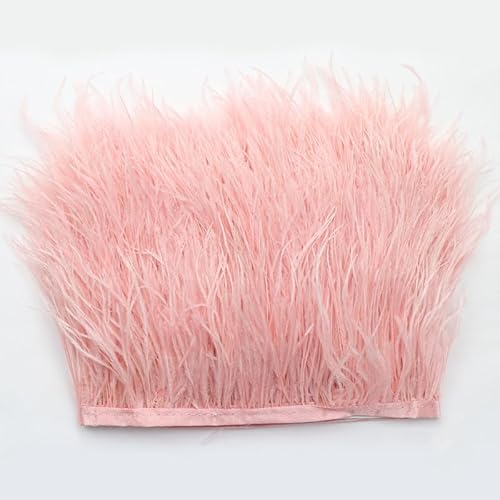 SYSUII Straußenfedern Federn Fringe Trim, 1m 8-10cm Natürlichen Feder Fransen Quaste Fransenborte Fransenband für DIY Kleid Nähen Handwerk Kostüme Dekoration Halloween Federband Bastelzubehör -pink von SYSUII
