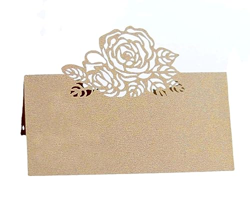 SYSUII Tischkarten,Platzkarten 50 stück Blanko Namenskärtchen 3D Rose Blumen Muster Namensschilder Namenskarten Hohle Sitznummernkarten für Hochzeiten, Party Dekoration Bankette Taufe Engagierte-Gold von SYSUII
