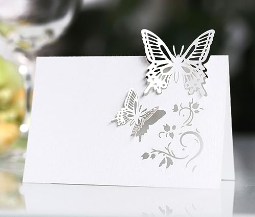 SYSUII Tischkarten Namenskarten 50 Stück Laser Schnitt 3D Schmetterlinge Platzkarten Blanko Namenskarten Hohle Sitznummernkarten für Hochzeit Geburtstag Kommunion Präsentationen DIY Tischdeko -Weiße SYSUII Tischkarten Namenskarten 50 Stück Laser Schnitt 3D Schmetterlinge Platzkarten Blanko Namenskarten Hohle Sitznummernkarten für Hochzeit Geburtstag Kommunion Präsentationen DIY Tischdeko -Weiße von SYSUII