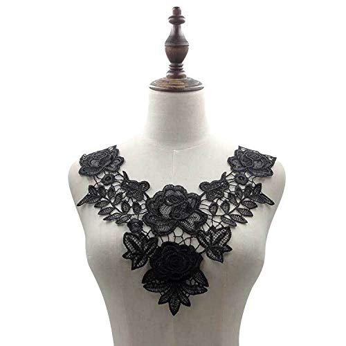 Spitze Kragen Applikation, Rose Blumen Spitze Applikation Patch Spitzemotiv Applique Patches Einsatzkragen für Nähen DIY Handwerk Kostüm Kleidung Hochzeitskleid Deko am Ausschnitt,Schwarz Spitze Kragen Applikation, Rose Blumen Spitze Applikation Patch Spitzemotiv Applique Patches Einsatzkragen für Nähen DIY Handwerk Kostüm Kleidung Hochzeitskleid Deko am Ausschnitt,Schwarz von SYSUII