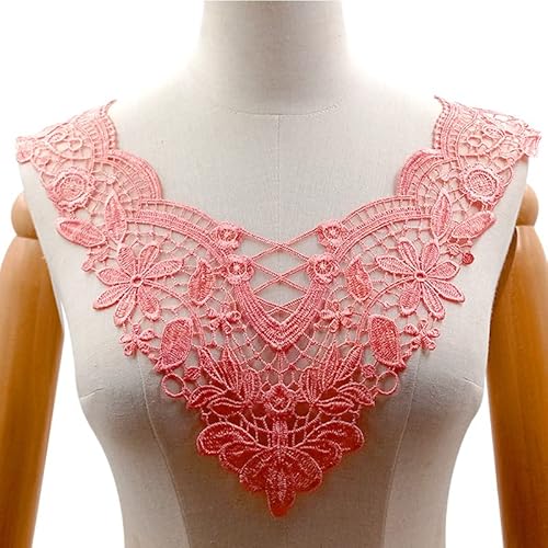 Spitze Kragen Applikation,3D Stickerei Spitze Applikation Blumen Spitze Patch Spitzemotiv Applique Patches Einsatzkragen Lace Trim für Kleid DIY Ausschnitt Brautkleid Kleidung，Rosa von SYSUII