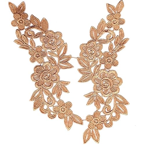 Spitzenstickerei, Blumen Rose Applikationen Patch zum Nähen Oder Aufbügeln Aushöhlen DIY Spitze Kleidung Applique Für Hochzeitskleider Dekoration Reparatur Kleidung Rucksäcke Jeans Mützen-Gold von SYSUII