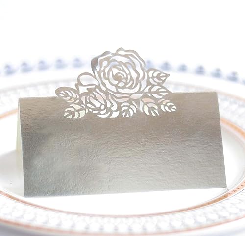 Tischkarten,Platzkarten 50 stück Blanko Namenskärtchen 3D Rose Blumen Muster Namensschilder Namenskarten Hohle Sitznummernkarten für Hochzeiten, Party Dekoration Bankette Taufe Engagierte-Silber Tischkarten,Platzkarten 50 stück Blanko Namenskärtchen 3D Rose Blumen Muster Namensschilder Namenskarten Hohle Sitznummernkarten für Hochzeiten, Party Dekoration Bankette Taufe Engagierte-Silber von SYSUII