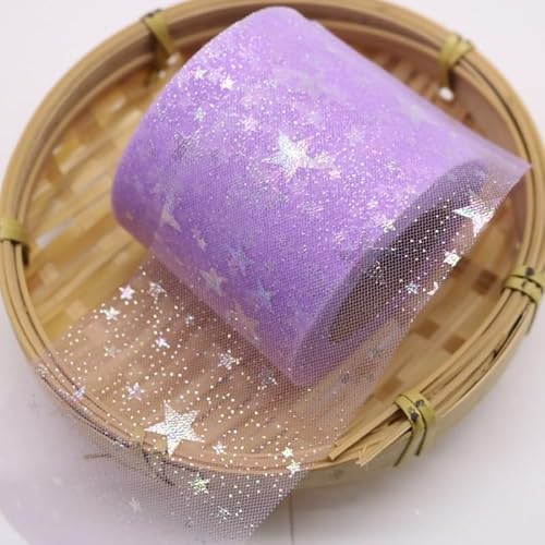Weihnachten Geschenkband,25m x 60mm Sterne Regenboge Deko Schimmer Sheer Schleifenband Stoff Band Zierband Hochzeit Geburtstag Weihnachten Geschenkverpackung Party Dekoration -Helles Lila von SYSUII