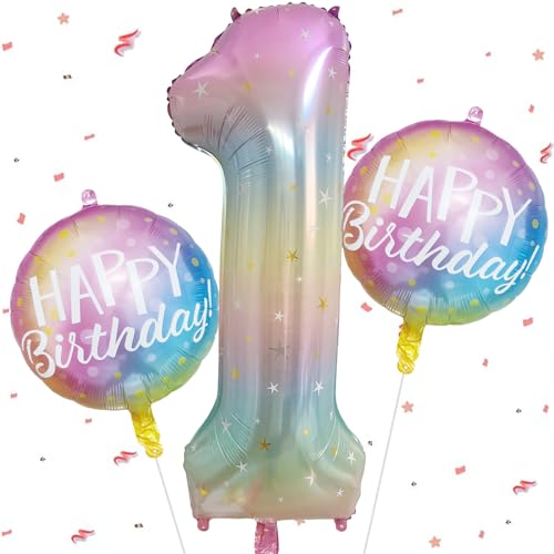Bunter Happy Birthday Zahlen 1 Folienballon für Kindergeburtstag Deko, Regenbogen Farbverlauf Geburtstagszahl Ballon 1 Jahre, Baby Shower Geburtstag Dekoration Jubiläumsparty Bunter Happy Birthday Zahlen 1 Folienballon für Kindergeburtstag Deko, Regenbogen Farbverlauf Geburtstagszahl Ballon 1 Jahre, Baby Shower Geburtstag Dekoration Jubiläumsparty von SYSYSYYASNL