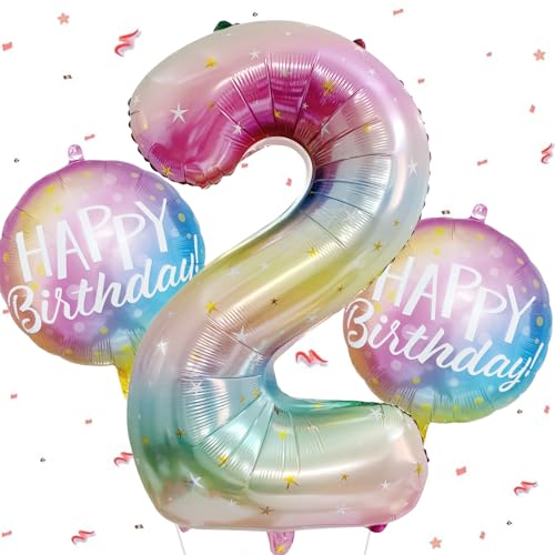 Bunter Happy Birthday Zahlen 2 Folienballon für Kindergeburtstag Deko, Regenbogen Farbverlauf Geburtstagszahl Ballon 2 Jahre, Baby Shower Geburtstag Dekoration Jubiläumsparty Bunter Happy Birthday Zahlen 2 Folienballon für Kindergeburtstag Deko, Regenbogen Farbverlauf Geburtstagszahl Ballon 2 Jahre, Baby Shower Geburtstag Dekoration Jubiläumsparty von SYSYSYYASNL