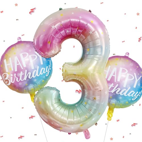Bunter Happy Birthday Zahlen 3 Folienballon für Kindergeburtstag Deko, Regenbogen Farbverlauf Geburtstagszahl Ballon 3 Jahre, Baby Shower Geburtstag Dekoration Jubiläumsparty Bunter Happy Birthday Zahlen 3 Folienballon für Kindergeburtstag Deko, Regenbogen Farbverlauf Geburtstagszahl Ballon 3 Jahre, Baby Shower Geburtstag Dekoration Jubiläumsparty von SYSYSYYASNL