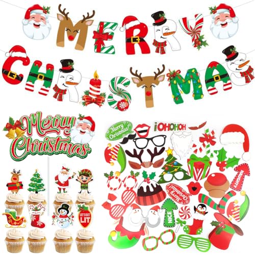 42 Stück Weihnachten Fotorequisiten,Merry Christmas Girlande Weihnachten Banner,Merry Christmas Cake Toppers Weihnachts Kuchen Deko Für Weihnachtsfeier Weihnachten Deko Party Home Deko 42 Stück Weihnachten Fotorequisiten,Merry Christmas Girlande Weihnachten Banner,Merry Christmas Cake Toppers Weihnachts Kuchen Deko Für Weihnachtsfeier Weihnachten Deko Party Home Deko von SYTTNUM