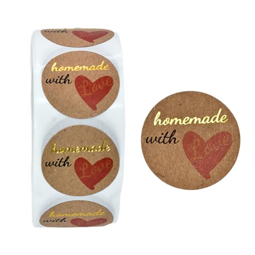 500 Stück Aufkleber Homemade with Love Sticker,Rollin Kraftpapier Aufkleber Rund,Geschenktüten Kraftpapier Aufkleber Runde,Etiketten Rollendekor für Backen Geschenktüten 500 Stück Aufkleber Homemade with Love Sticker,Rollin Kraftpapier Aufkleber Rund,Geschenktüten Kraftpapier Aufkleber Runde,Etiketten Rollendekor für Backen Geschenktüten von SYTTNUM
