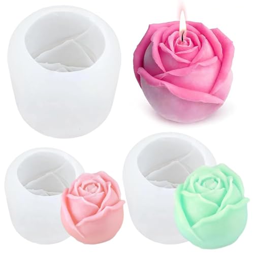 Rose Kerzenform Silikon,3 Stück Gießformen Silikon Blumen,3D Eiswürfelform Rosenblüte,Rosen Seifenform Für Duftkerzen Seife Schokoladen Weihnachten Kuchen Dekoration von SYTTNUM