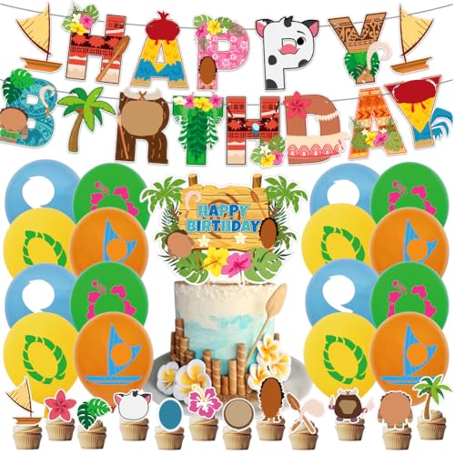 SYTTNUM 30pcs Balloons Birthday, Cartoon Ocean Moana ballon Set ,Moana Theme Birthday Party, Balloons Banner Flags Cake Topper, for Kinder Party Dekoration von SYTTNUM