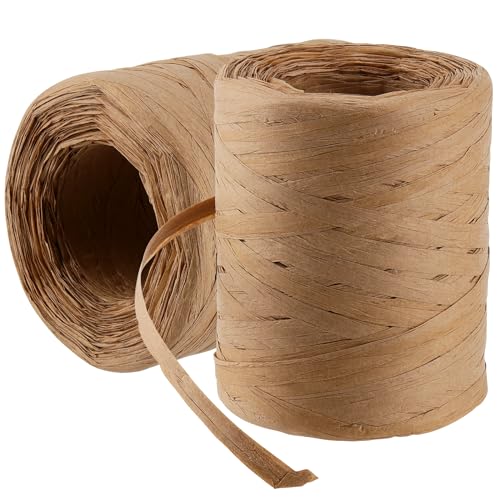 SYUTBOU 2 Stück 200m Natur papierschnur Raffia Paper Schnur Raffiabast Papierband Bast Band Packschnur für Bastelarbeiten, Heimwerken, Stricken, Geschenkverpackungen und Gartenarbeit von SYUTBOU