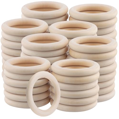 SYUTBOU 60 Stück 70mm Holzringe zum Basteln, Innendurchmesser 50mm Holz Ringe Makramee, Gardinenringe Holz für DIY, Handwerk, Deko SYUTBOU 60 Stück 70mm Holzringe zum Basteln, Innendurchmesser 50mm Holz Ringe Makramee, Gardinenringe Holz für DIY, Handwerk, Deko von SYUTBOU