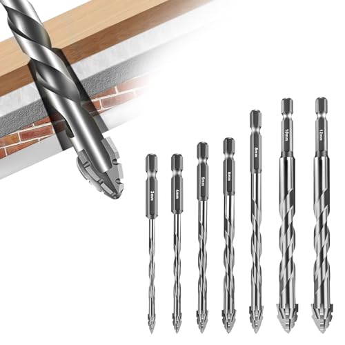 Exzenterbohrer mit vierschneidigem Sägezahn, Multifunktions-Bohrer-Set, hohe Härte, schräger Kopf, Exzenterbohrer (Silber, 7-teilig: 3/4/5/6/8/10/12 mm) von SYWAN