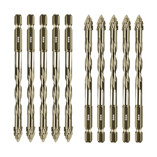 Vierschneidiger Sägezahn-Exzenterbohrer, Multifunktionsbohrer-Set, hohe Härte, schräger Kopf, Exzenterbohrer (Gelb, 10 Stück: 6 mm) von SYWAN