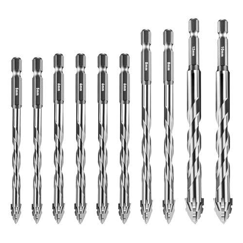 Vierschneidiger Sägezahn-Exzenterbohrer, Multifunktionsbohrer-Set, hohe Härte, schräger Kopf, Exzenterbohrer (Silber, 10 Stück: 5/5/6/6/6/6/8/8/10/12 mm) von SYWAN