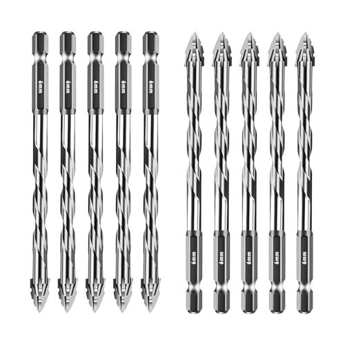 Vierschneidiger Sägezahn-Exzenterbohrer, Multifunktionsbohrer-Set, hohe Härte, schräger Kopf, Exzenterbohrer (Silber, 10 Stück: 6 mm) von SYWAN