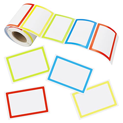 200 Namensschild-Etiketten, Aufkleber, Rolle mit bunten Namensetiketten, selbstklebende Namensschilder, Aufkleber für Schule, Büro, Geschenke und Flaschen (89 x 57 mm, 4 Farben) von SZCXDKJ