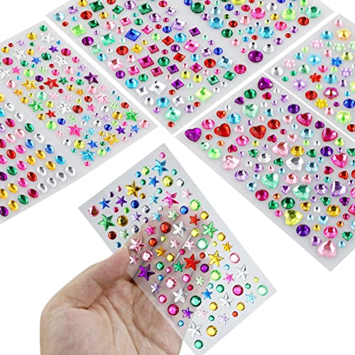 Edelstein-Aufkleber, 8 selbstklebende Schmucksteine zum Basteln, glitzernde flache Rückseite, Strass-Aufkleber, Kristall-Aufkleber für Kinder, DIY, verschiedene Formen, Kristall-Edelstein zum Kleben von SZCXDKJ