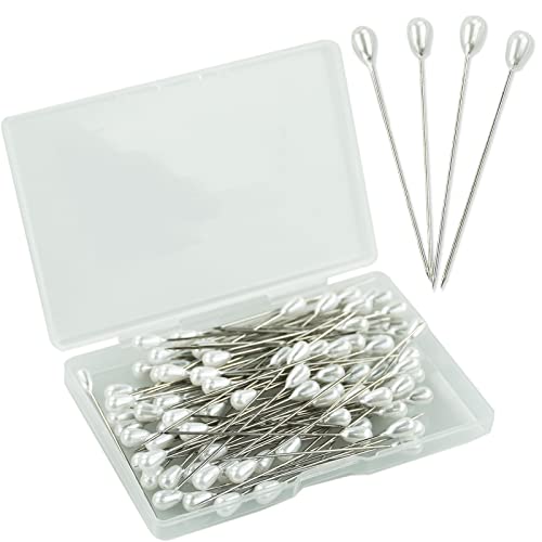 SZCXDKJ 100 Stück Nähnadeln in Tropfenform, 5,1 cm, gerade, Hutnadeln, Anstecknadeln für Hochzeitsstrauß, mit Box für Bastelarbeiten, Schmuckherstellung, Hochzeit, Blumendekorationen, Silber von SZCXDKJ