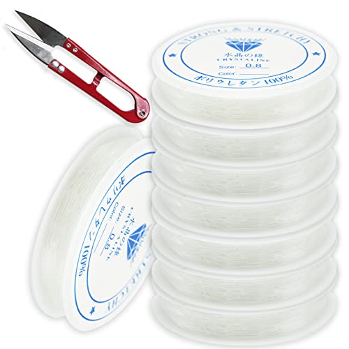 SZCXDKJ Armband, elastisch, 6 Stück elastische Schnur, transparent, elastisch für Schmuckherstellung, unsichtbare Armbandschnur mit Perlenschneider für die Armbandherstellung (8 m × 0,8 mm) von SZCXDKJ
