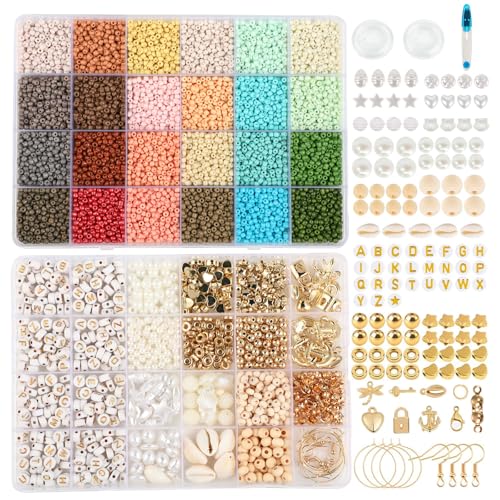 Armband Bastelset mit 24 Farben Perlen für Armbänder 3mm, Kreatives Armband Perlen Set für Armbänder selber machen, schmuck selber machen Set für Kinder und Erwachsenezum Basteln, Feiern, Verschenken. von SZEBISOA