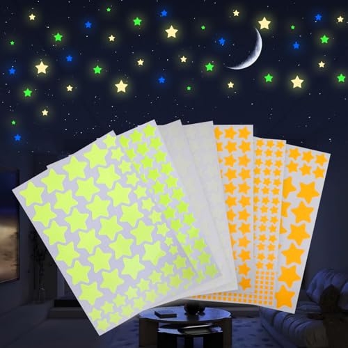 Leuchtsterne Kinderzimmer – 740 Wandtattoo Kinderzimmer für die Wand – Leuchtsterne selbstklebend in Sternform – Kinderzimmer Deko mit fluoreszierenden Star-Aufklebern – leuchtende Sterne im Dunkeln von SZEBISOA