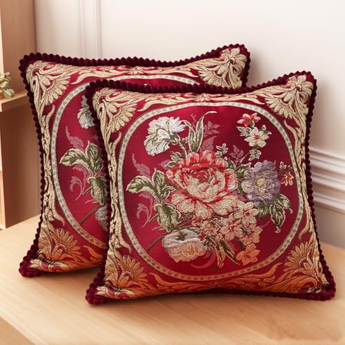 SZHELEJIAM Kissenbezug 48x48 cm, 2er Set – Europäischer Stil, Luxuriöser Jacquardstoff mit Verstecktem Reißverschluss, Weicher Kissenbezug für Sofa, Bett, Wohnzimmer von SZHELEJIAM