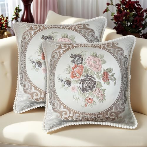 SZHELEJIAM Kissenbezug 48x48 cm, 2er Set – Europäischer Stil, Luxuriöser Jacquardstoff mit Verstecktem Reißverschluss, Weicher Kissenbezug für Sofa, Bett, Wohnzimmer von SZHELEJIAM