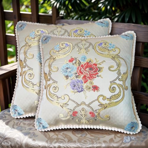 SZHELEJIAM Kissenbezug 48x48 cm, 2er Set – Europäischer Stil, Luxuriöser Jacquardstoff mit Verstecktem Reißverschluss, Weicher Kissenbezug für Sofa, Bett, Wohnzimmer von SZHELEJIAM