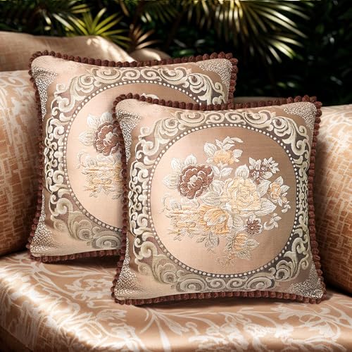 SZHELEJIAM Kissenbezug 48x48 cm, 2er Set – Europäischer Stil, Luxuriöser Jacquardstoff mit verstecktem Reißverschluss, Weicher Kissenbezug für Sofa, Bett, Wohnzimmer von SZHELEJIAM