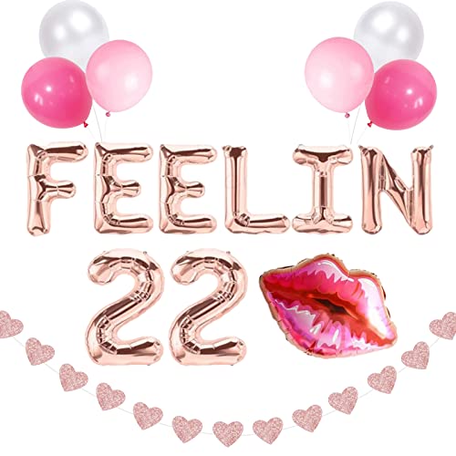 22nd Geburtstag Dekorationen Geschenke für sie, FEELIN 22 Ballon Banner, 22 Jahre alten Geburtstag, Happy 22nd Geburtstag Dekorationen Zubehör für Frauen Mädchen von SZHUIHER