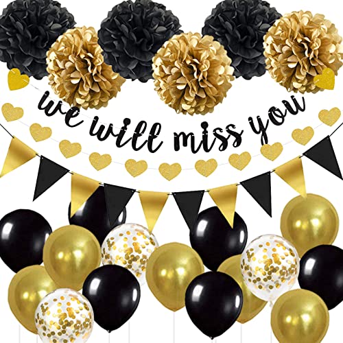 Abschied Party Dekorationen Zubehör Kit, wir werden Sie vermissen Abschied Banner Dekoration, Schwarz und Gold Ruhestand Graduation Weggehen Party Geschenke Dekorationen Abschied Party Dekorationen Zubehör Kit, wir werden Sie vermissen Abschied Banner Dekoration, Schwarz und Gold Ruhestand Graduation Weggehen Party Geschenke Dekorationen von SZHUIHER
