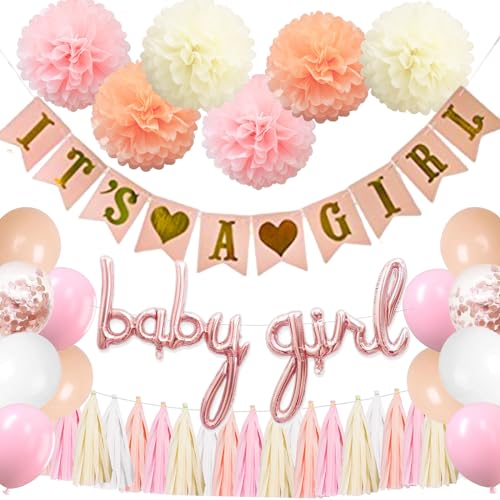 Baby Dusche Dekorationen für Mädchen, Es ist ein Mädchen Baby Dusche Banner, Baby Mädchen Baby Dusche Geschlecht Enthüllen Party Dekorationen Zubehör Ballons von SZHUIHER