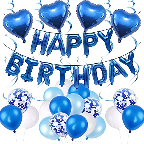 Blaue Geburtstagsdekorationen, Happy Birthday Ballon Banner Dekoration, blaue Party Dekorationen für 1st 13th 16th 21st 30th 40th 50th 60th 70th Geburtstag Party Zubehör von SZHUIHER