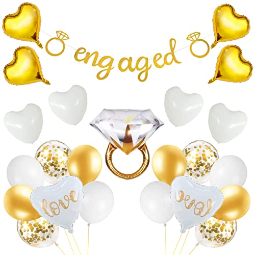 Gold-Verlobungsparty-Dekorationen, Diamant-Ehering-Luftballons, Liebesluftballons für Bachelorette-Hochzeit, Verlobung, Brautdusche, Party-Dekorationen von SZHUIHER