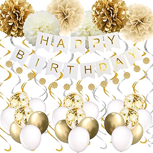 Goldene Geburtstagsfeierdekorationen, alles Gute zum Geburtstagsbanner, 16. 18. 21. 30. 40. 50. 60. 70. Gold weiße Geburtstagsdekorationen liefert Ballons von SZHUIHER